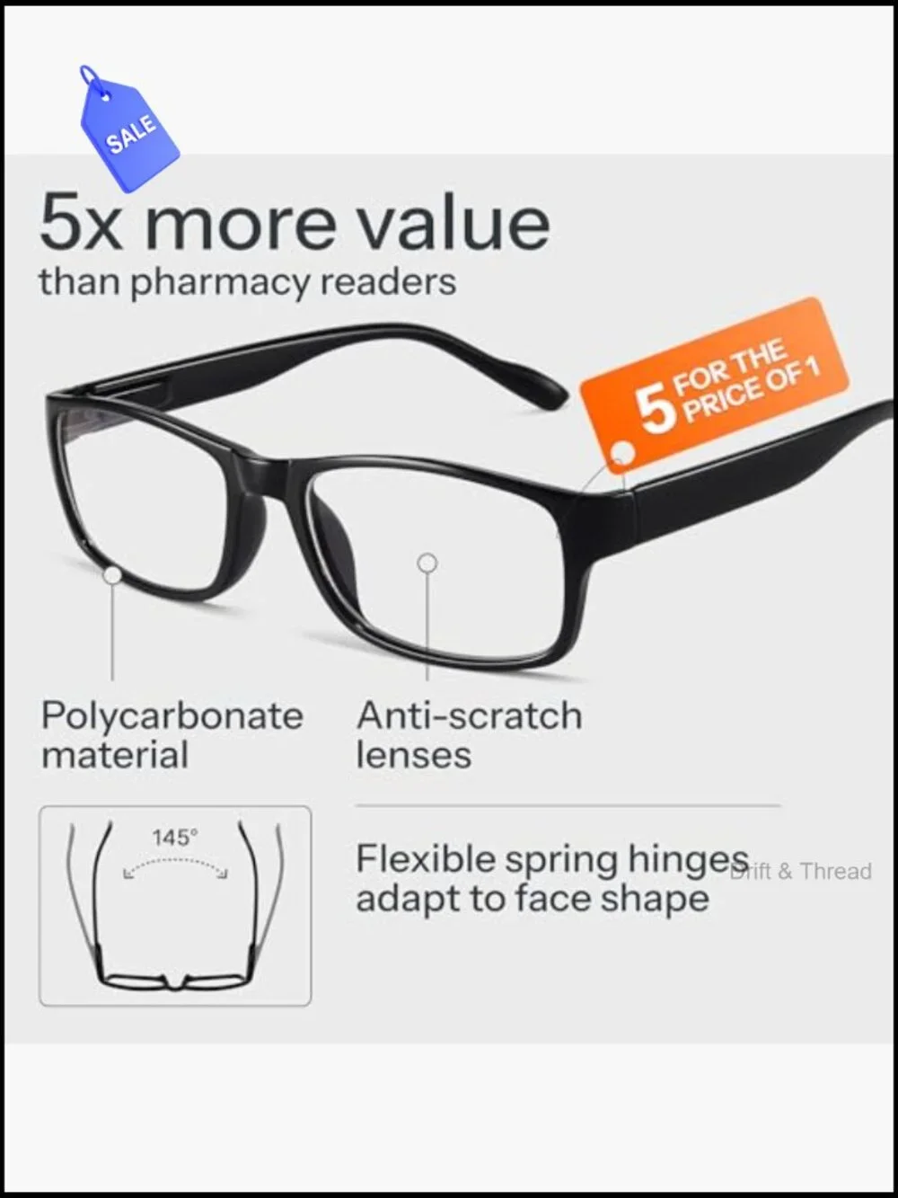 5 Pack Blue Light Reading Glasses for Men Women Spring Hinge Stylish